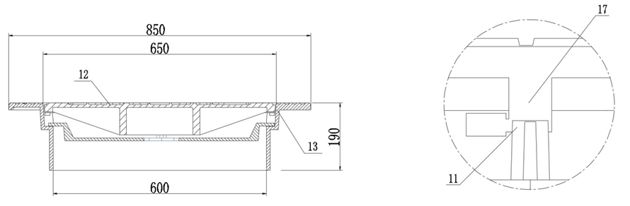 檢查井蓋防墜裝置局部剖面圖標(biāo)引序號(hào)說明